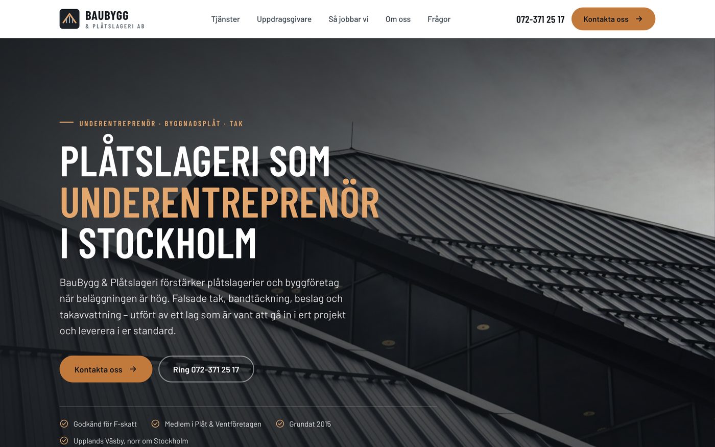 Hemsidan vi byggt åt BauBygg & Plåtslageri