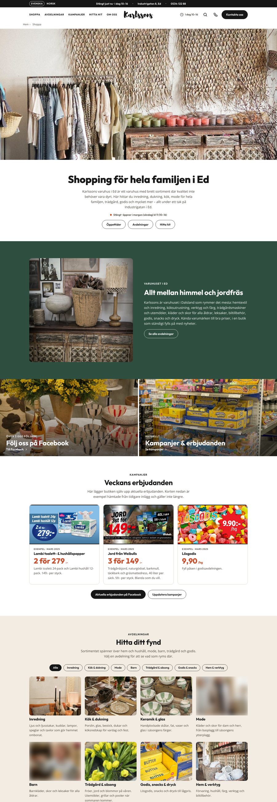 Karlssons varuhus i Ed: startsida, avdelningar, veckans erbjudanden och hitta hit